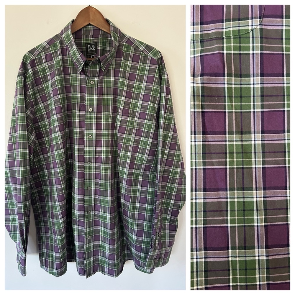 JoS A BANK Mens XXL Traditional Traveler Plaid Check Purple Green, EUC